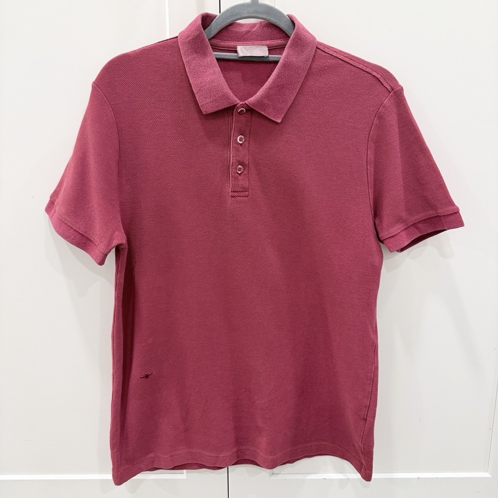 Dior Homme Polo Shirt L Pink Burgundy Cotton Pique Bee Logo Made In Italy